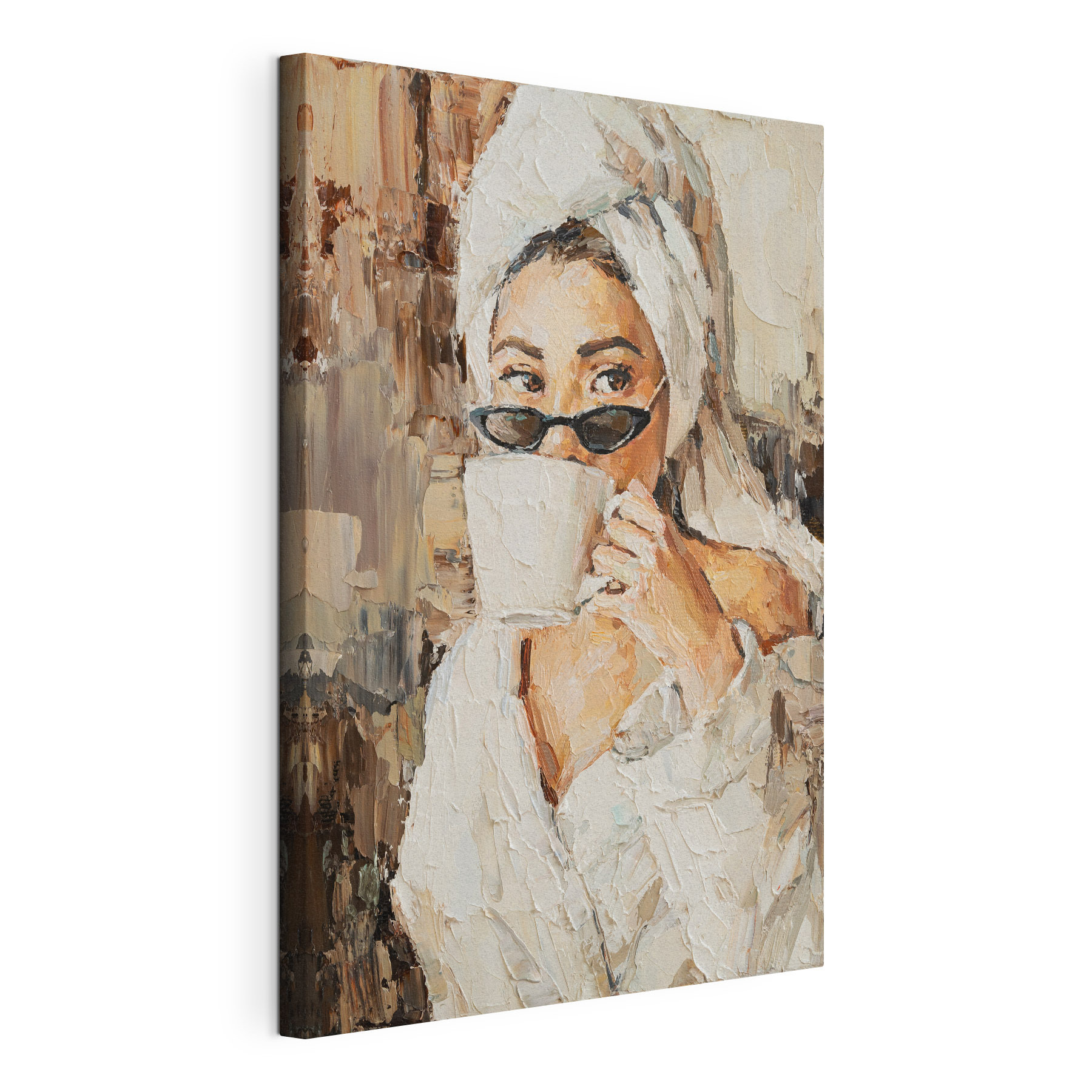 A painting of a woman holding a cup