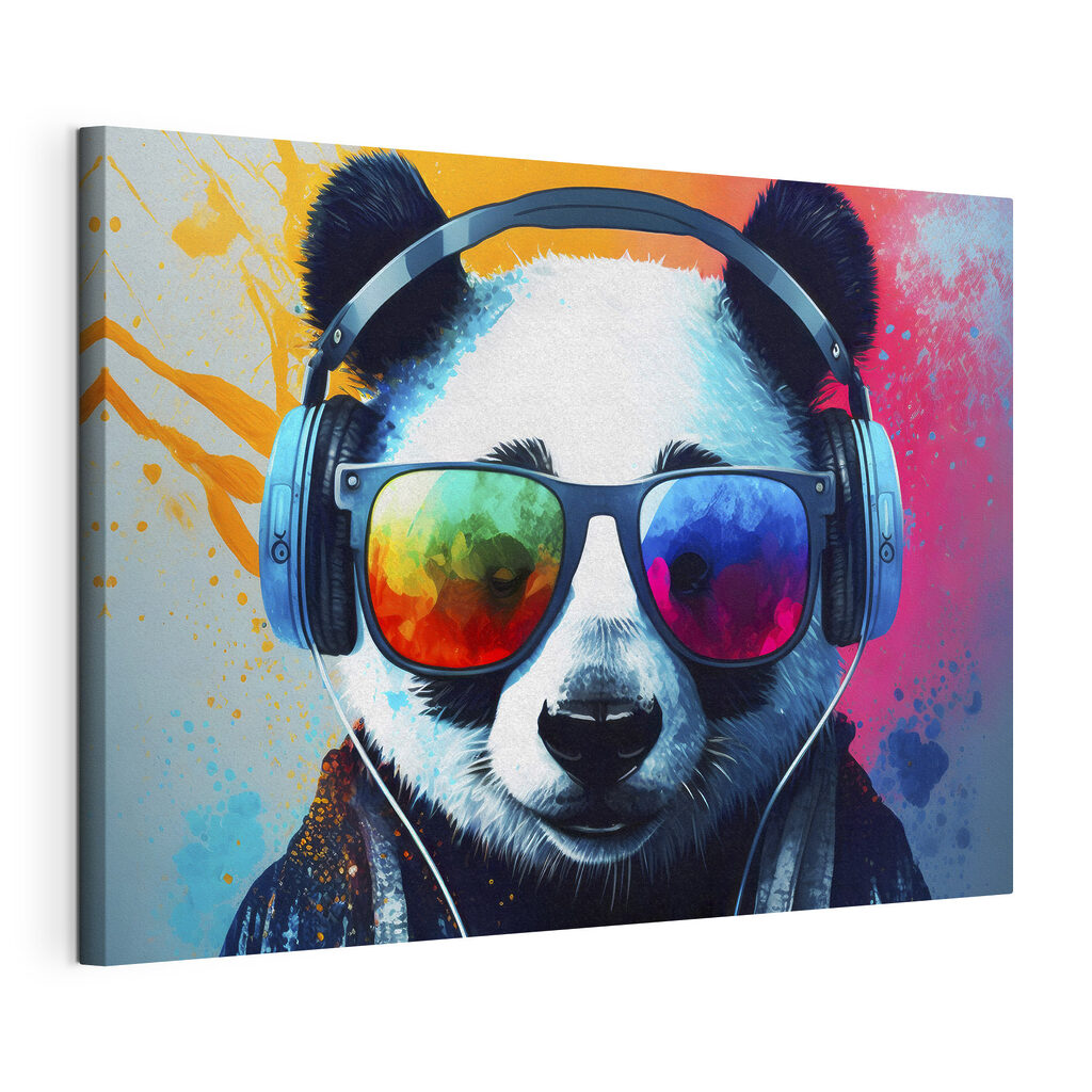 A panda wearing headphones and sunglasses A panda wearing headphones and sunglasses