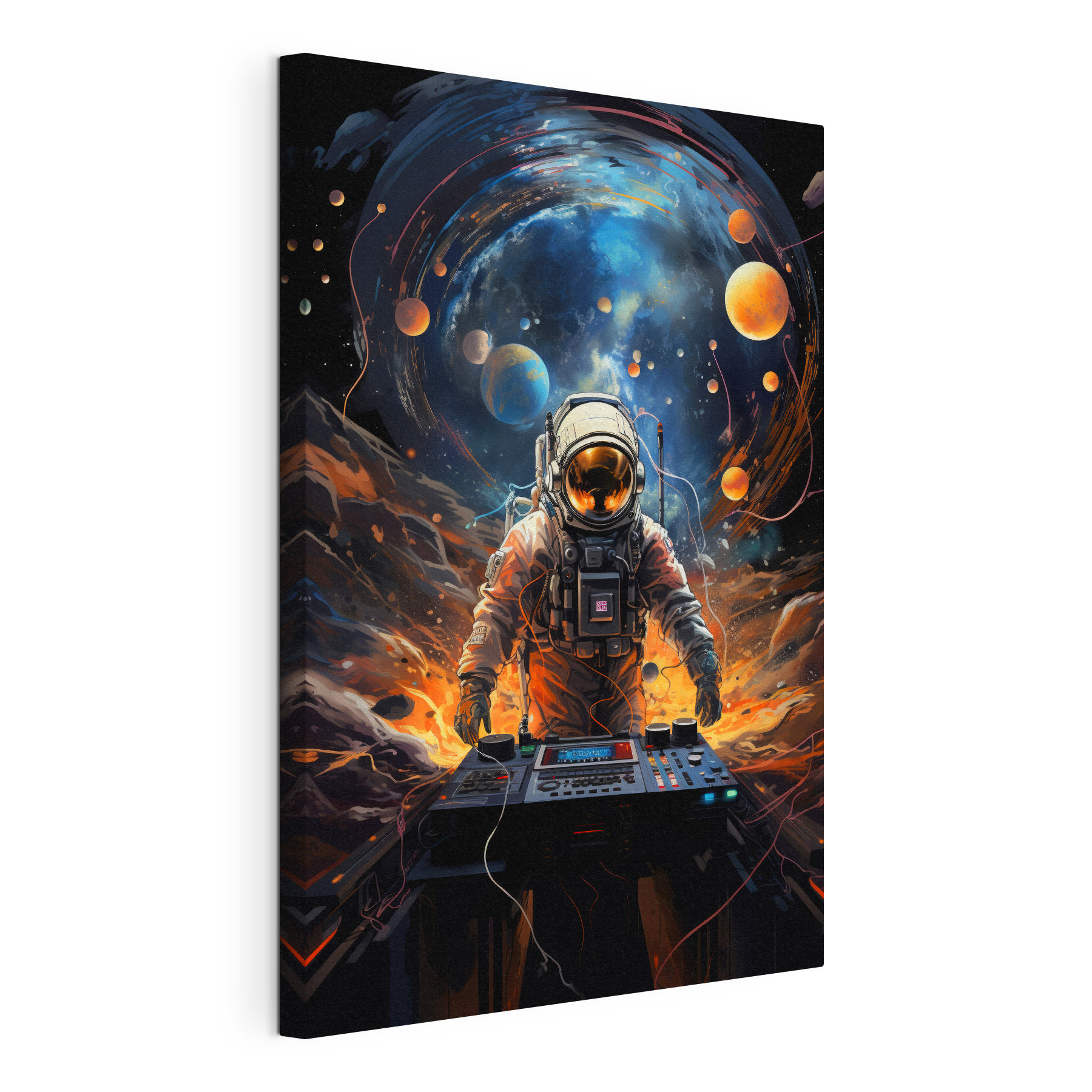 An astronaut in space with a machine An astronaut in space with a machine