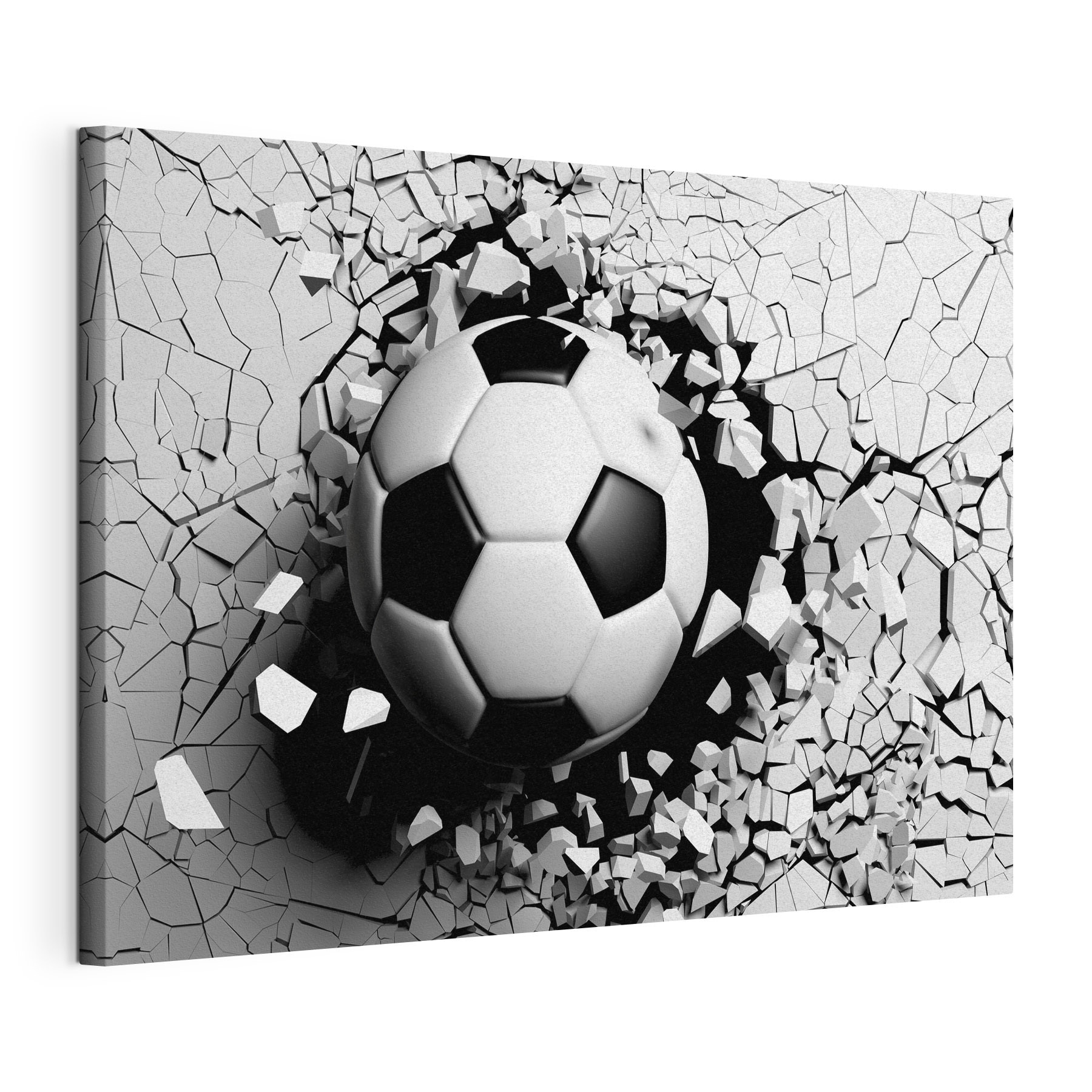 A football ball breaking through a wall