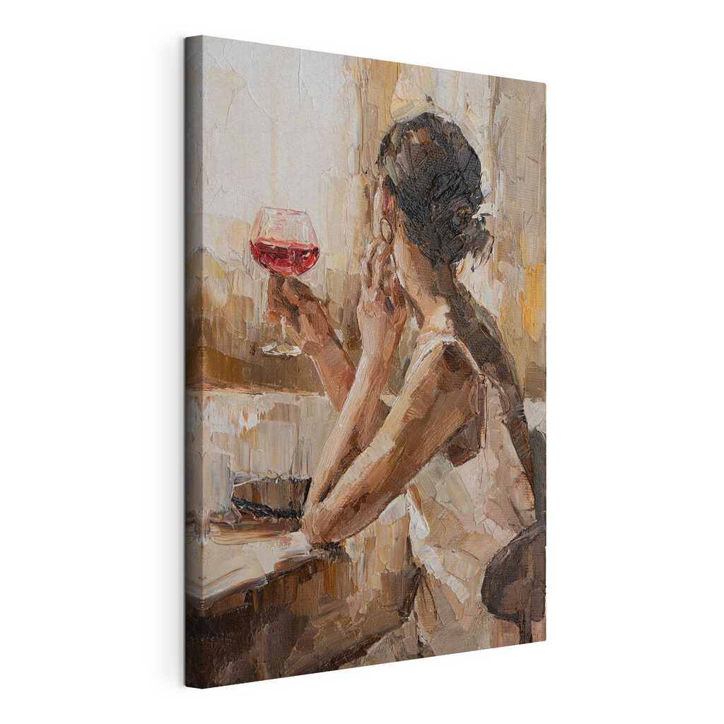 A painting of a woman holding a glass of wine