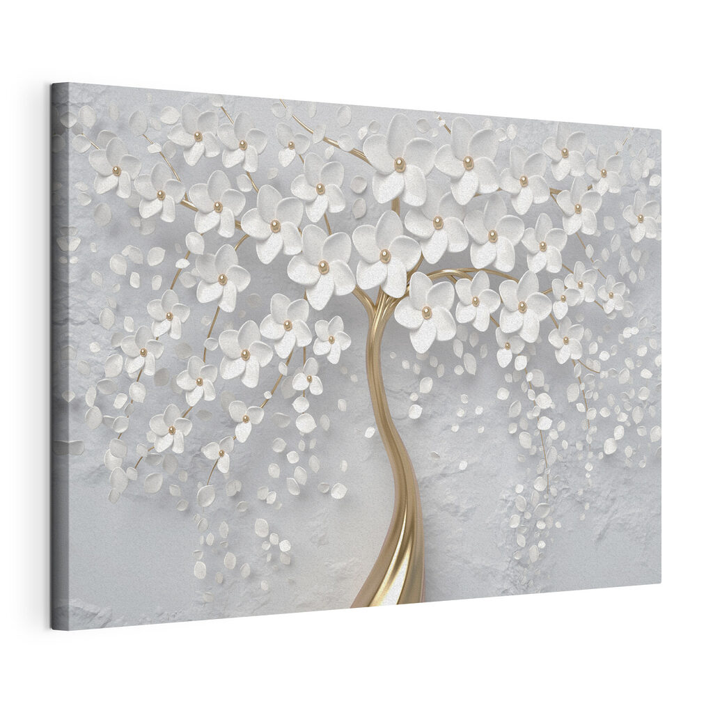 A tree with white flowers and leaves