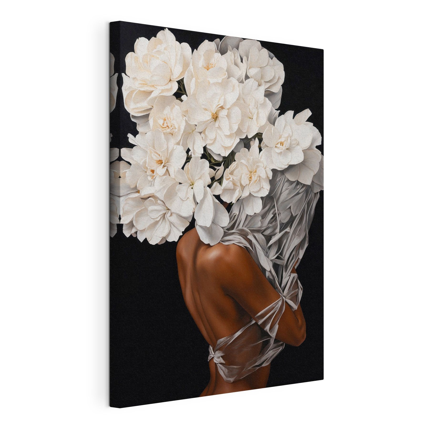 A woman with white flowers on her head