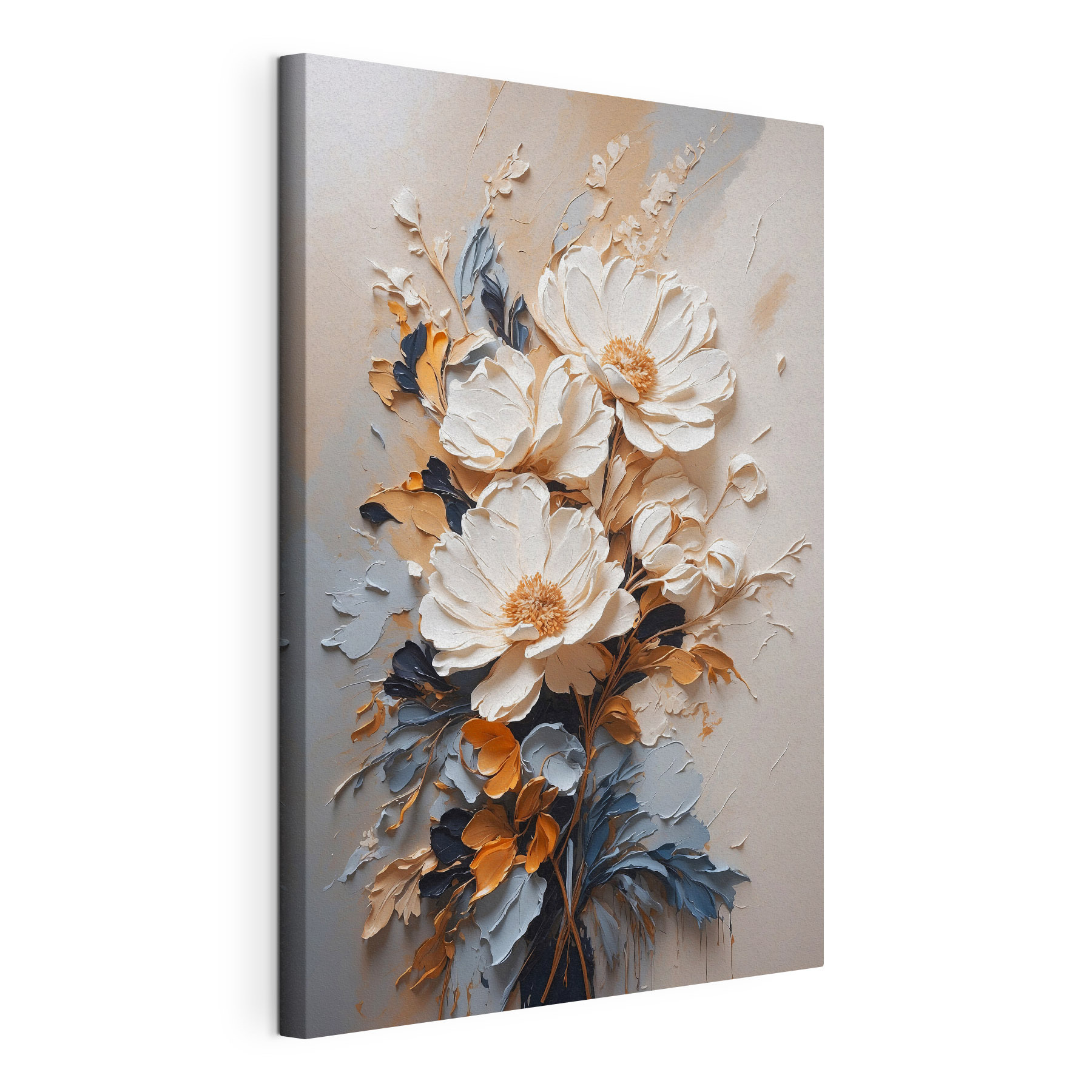 A painting of flowers on a wall