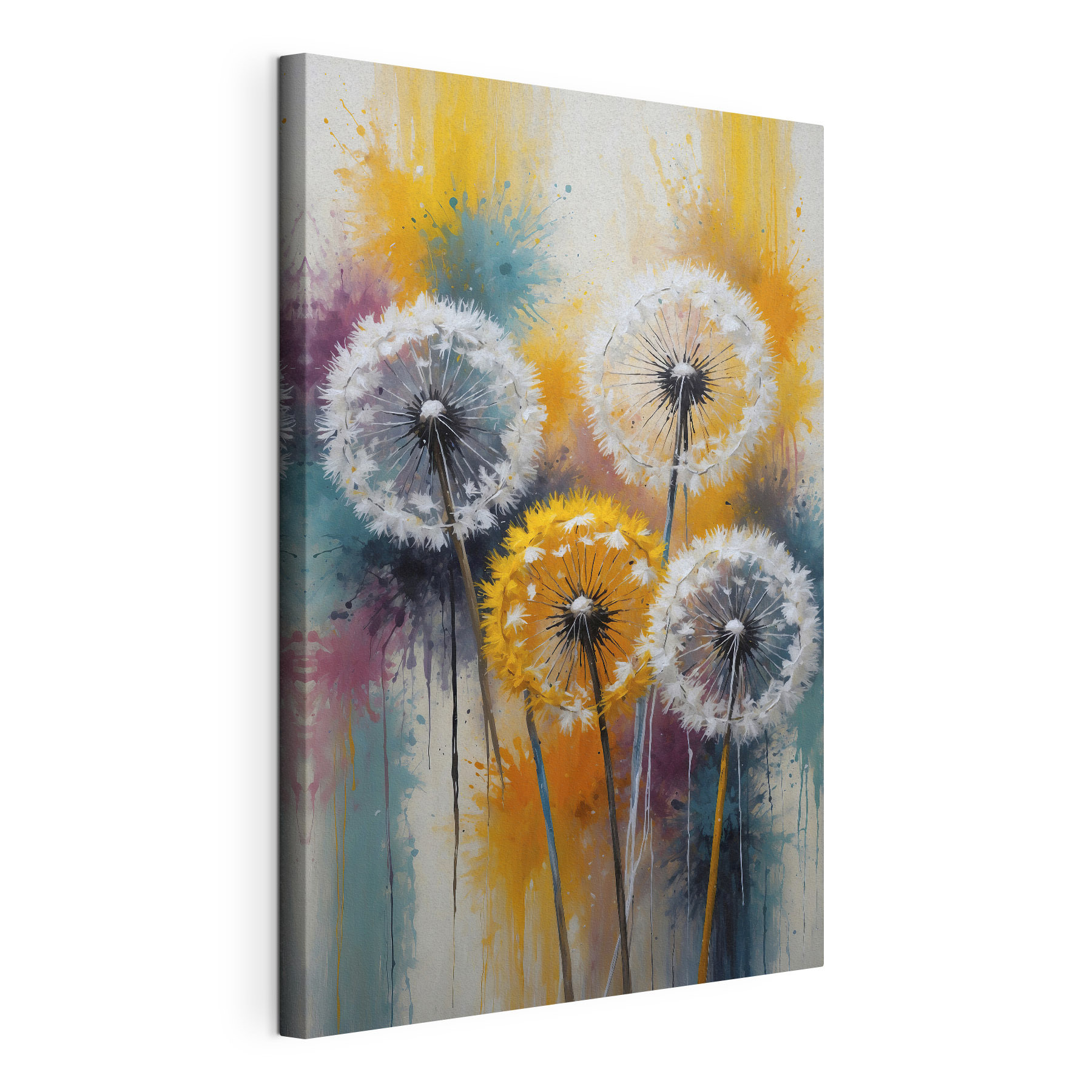 A group of dandelions with white seeds A group of dandelions with white seeds