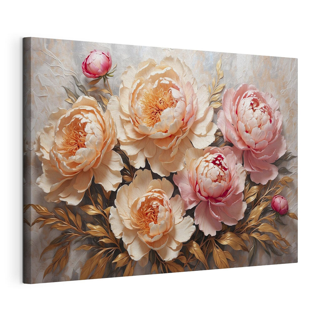 Peonies blooming amid lush foliage