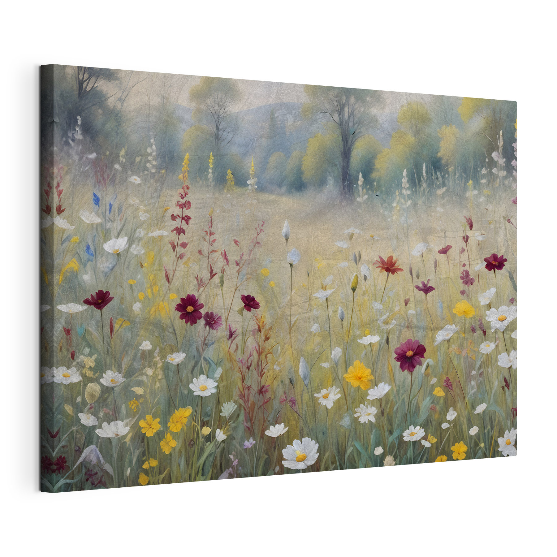 A painting of flowers in a field
