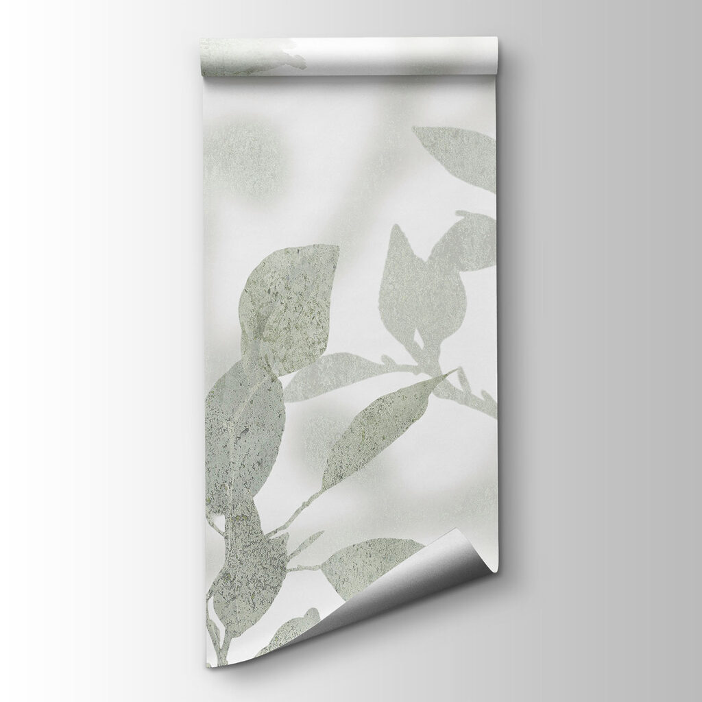 White and gray background with leaves and brush strokes