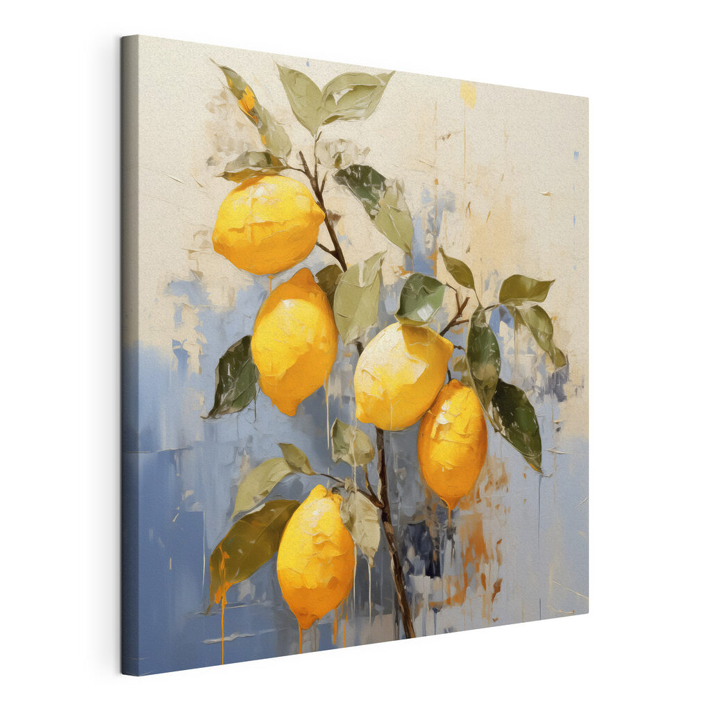 A painting of lemons on a branch A painting of lemons on a branch