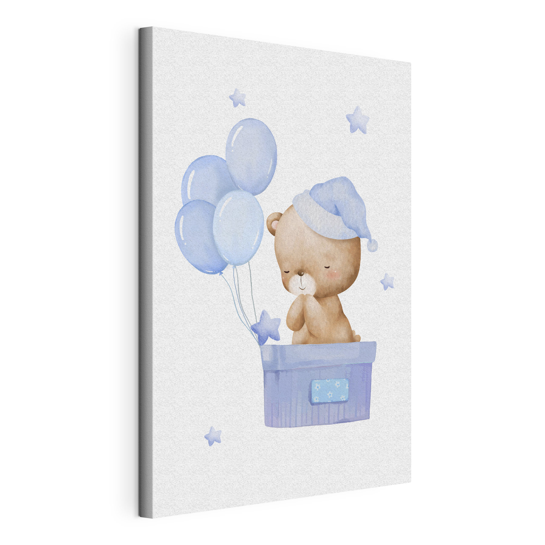 A teddy bear in a box with balloons A teddy bear in a box with balloons
