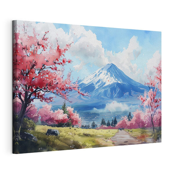 Mount Fuji rózsaszín virágokkal Vászonképek Mount Fuji rózsaszín virágokkal