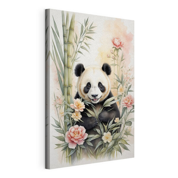 Vászonképek Vászonképek Panda medve virágokkal és bambusszal (Cikkszám: s40125)