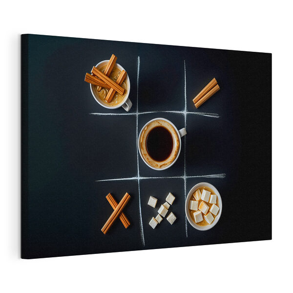 Tic tac toe játék kávéval és mályvacukorral Vászonképek Tic tac toe játék kávéval és mályvacukorral