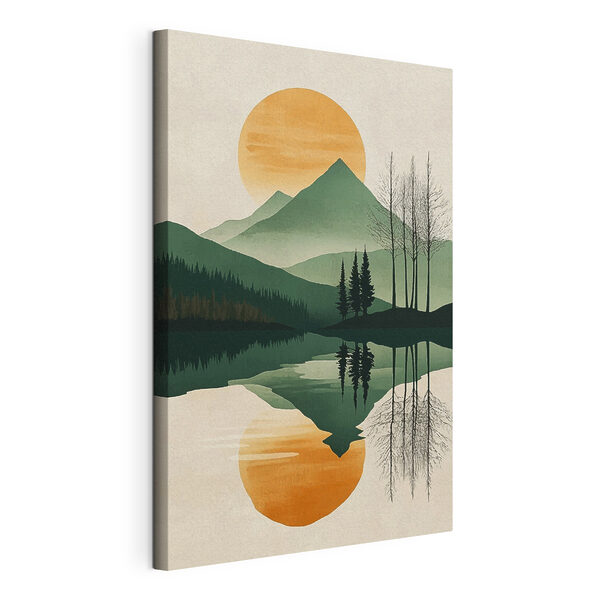 Landscape of mountains and trees and a lake