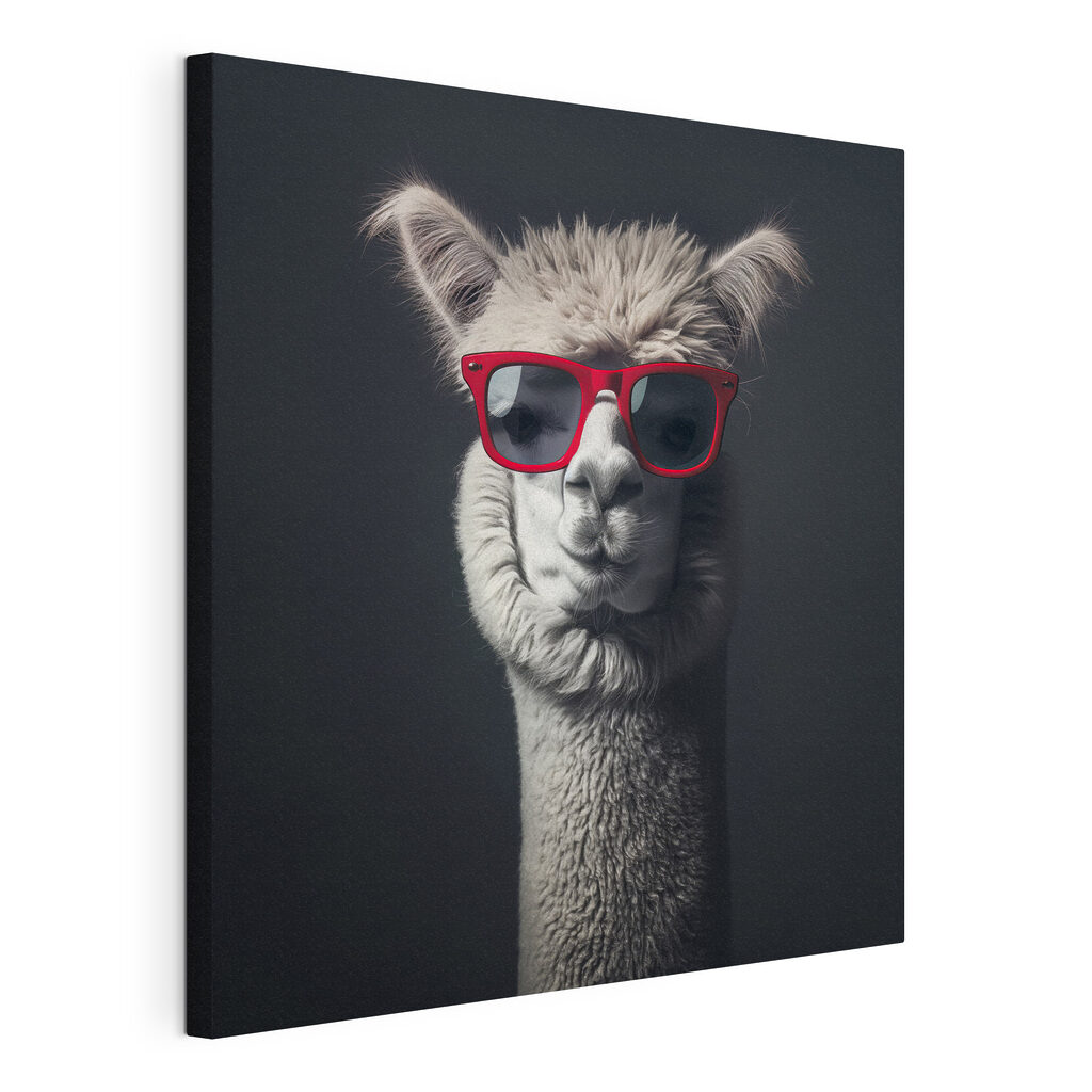 Llama wearing red sunglasses