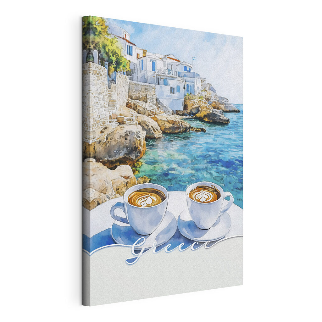 Two cups of coffee on a table by the water