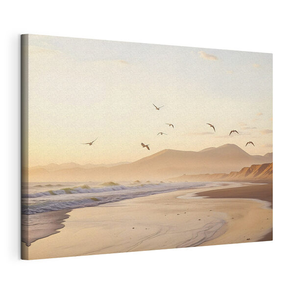 Birds flying over a beach