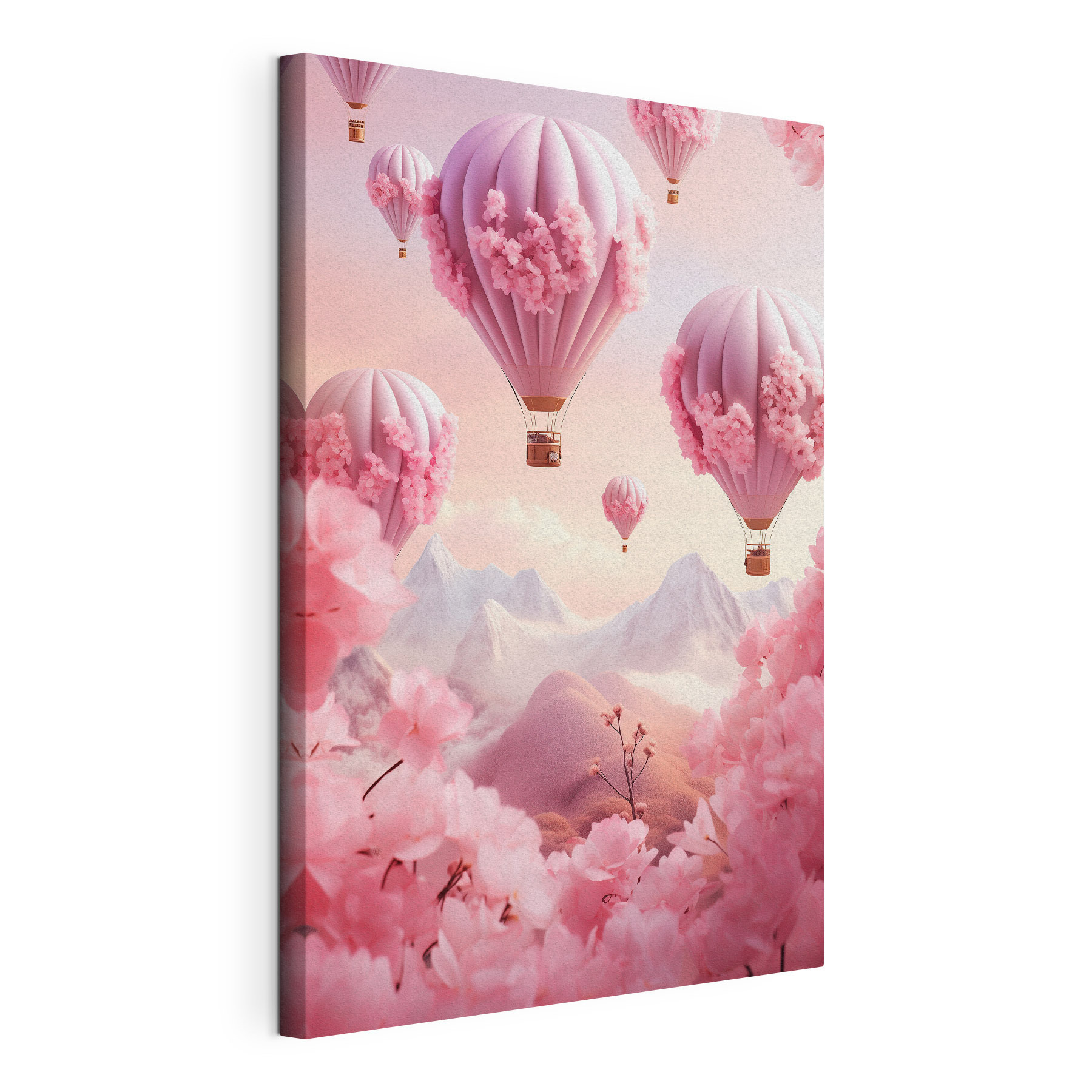 Hot air balloons with cherry blossoms