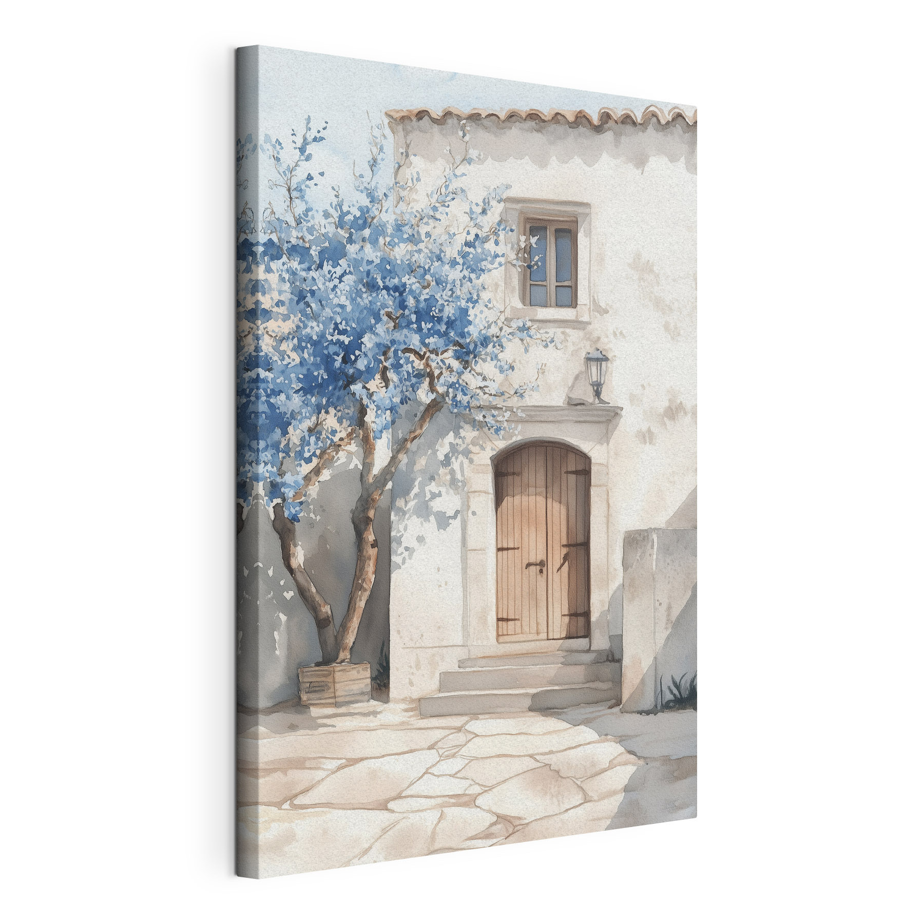 Watercolor painting of a house with a tree and a door Watercolor painting of a house with a tree and a door