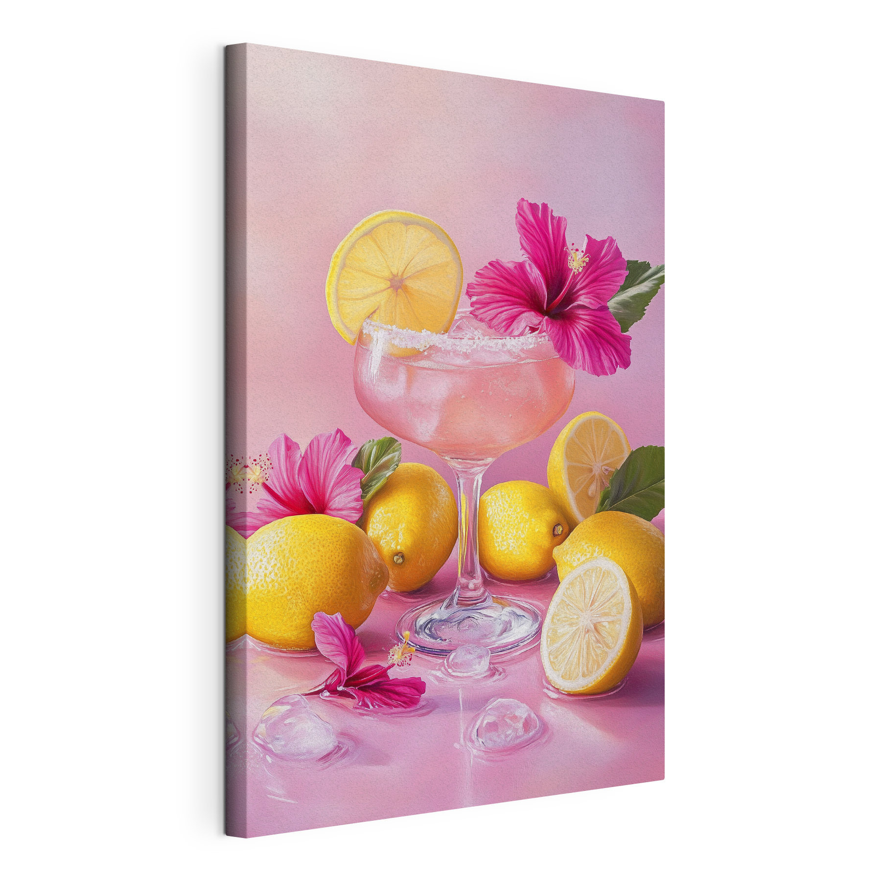 Glass with pink drink and lemons Glass with pink drink and lemons