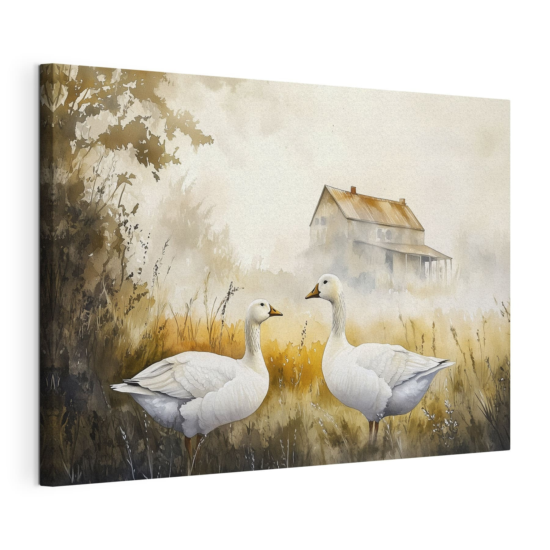 Watercolor of two geese in a field