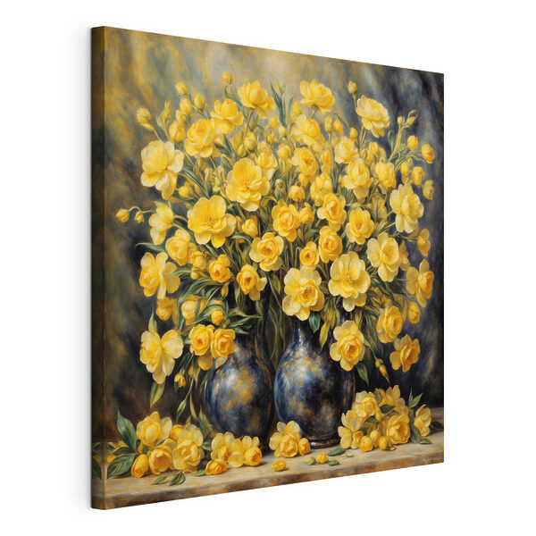 A painting of yellow flowers in a vase A painting of yellow flowers in a vase