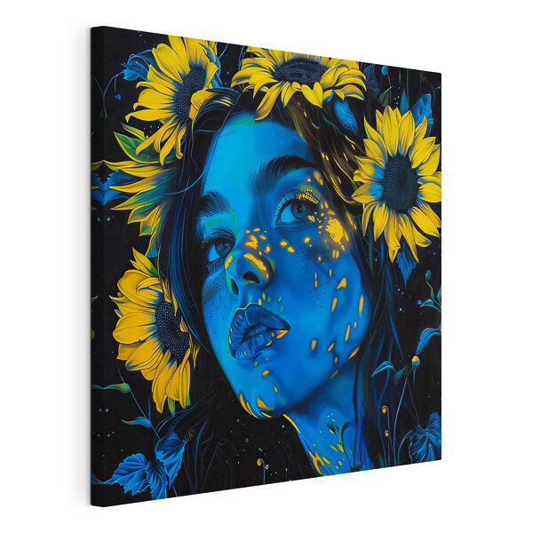 A woman with sunflowers in her hair