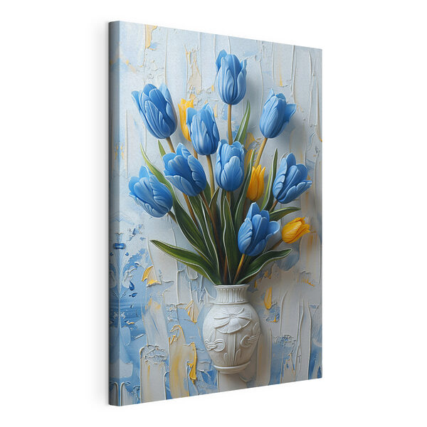 Vászonképek Váza kék tulipánokkal