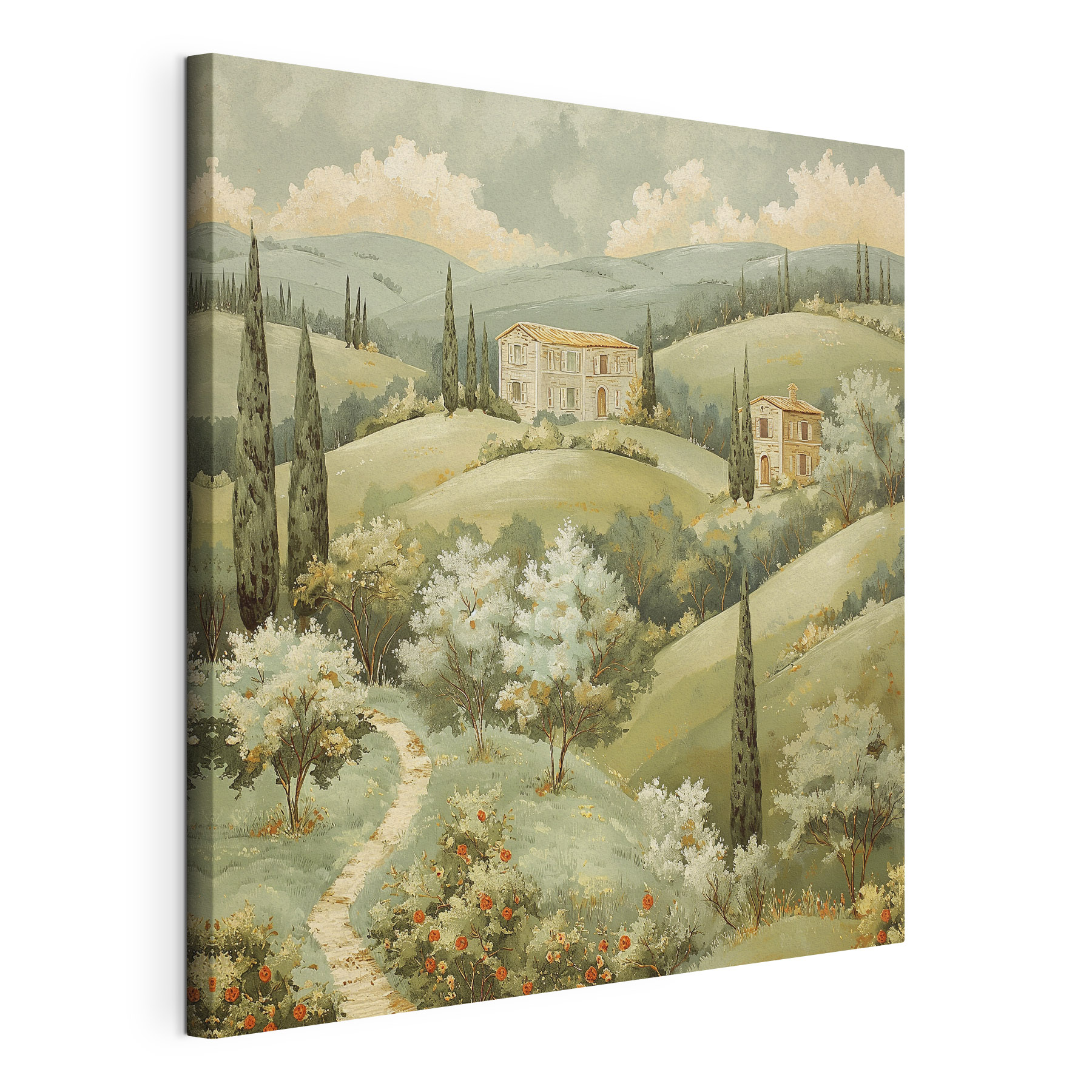 Painting of a house on a hill