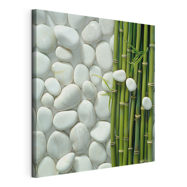 Group of green bamboo stems and white rocks Group of green bamboo stems and white rocks