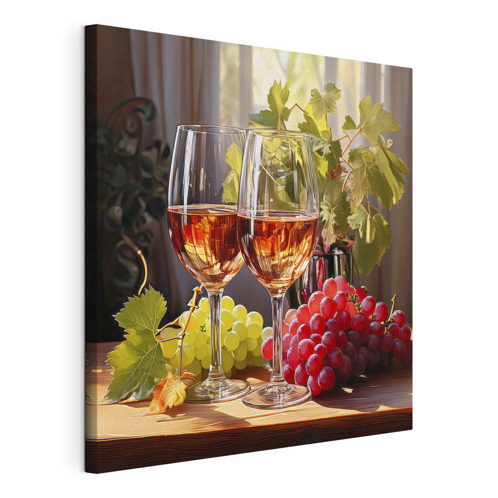 Two glasses of wine next to grapes