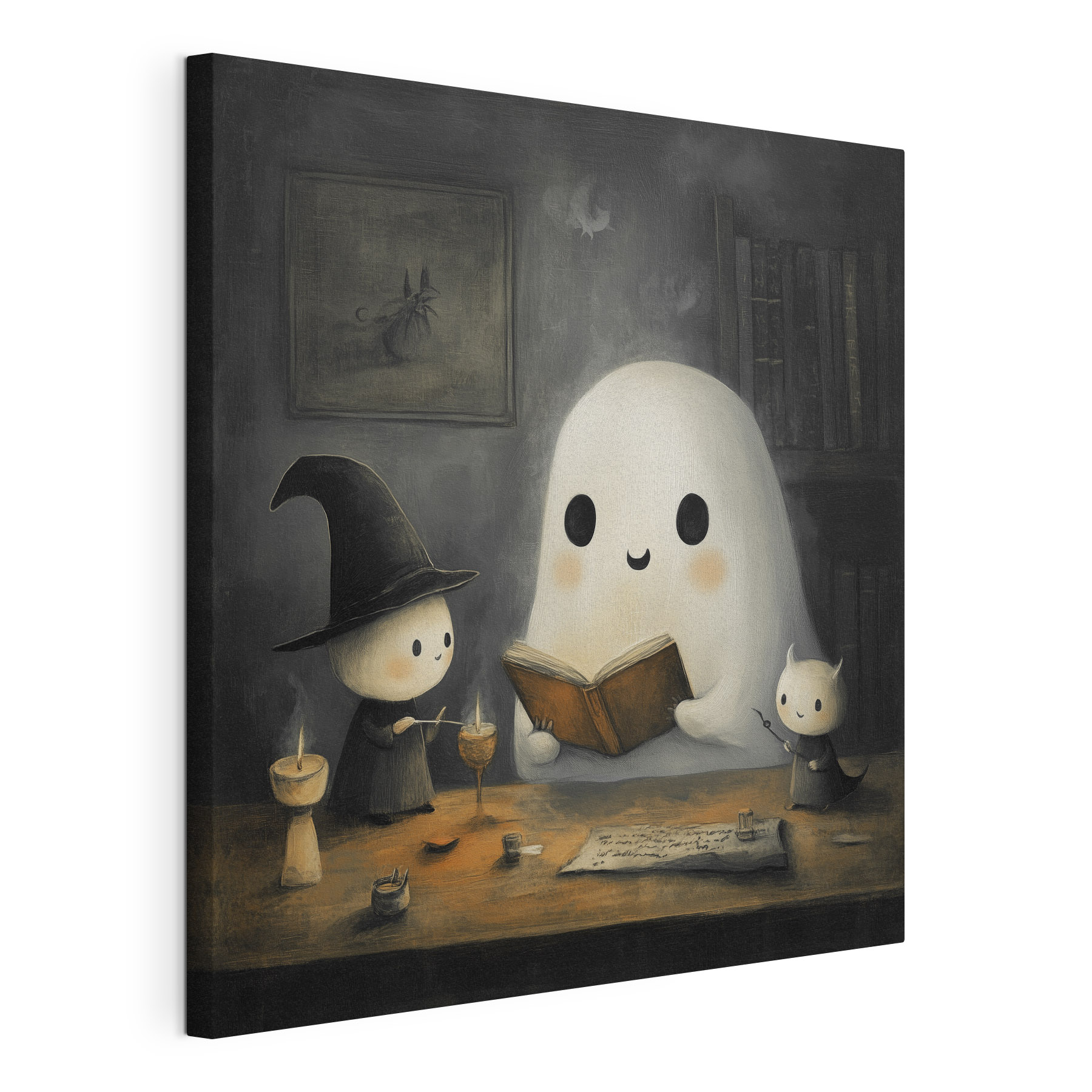 Ghost reading a book with two little people Ghost reading a book with two little people