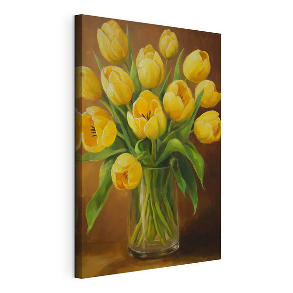 Vászonképek Sárga tulipánok festménye üvegvázában