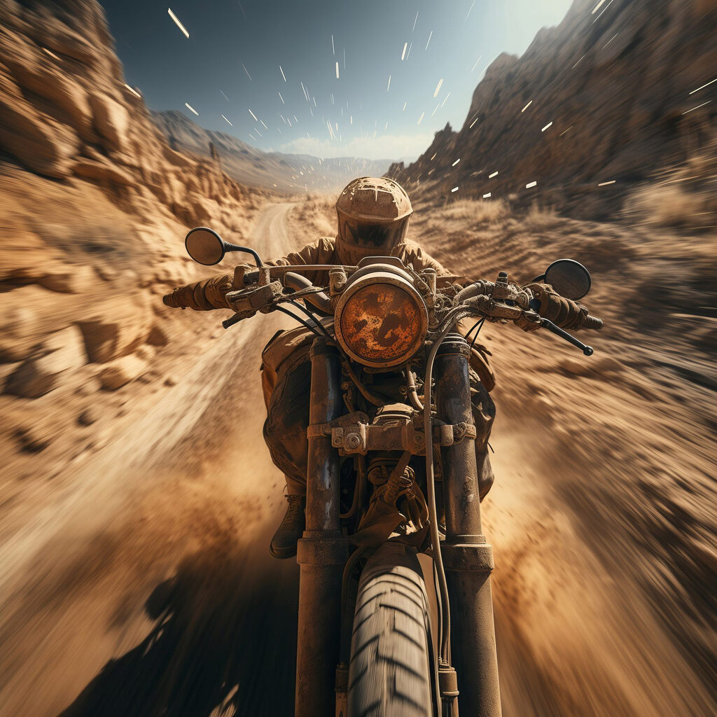 Person riding a motorcycle on a dirt road