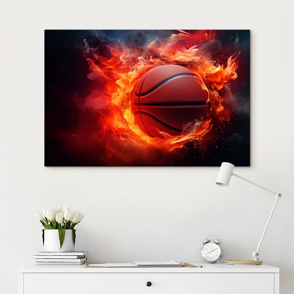 Basketball in flames on a black background