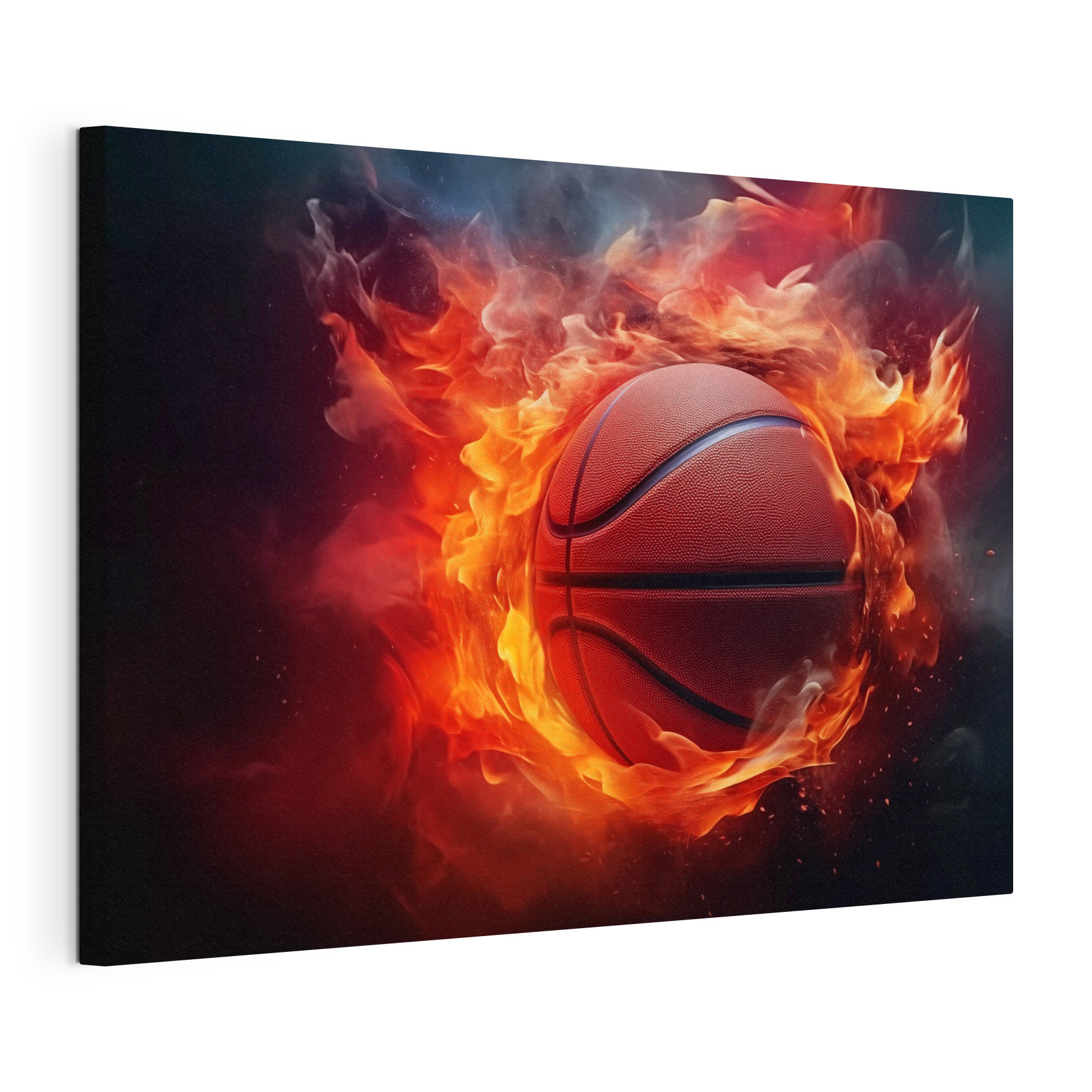 Basketball in flames on a black background