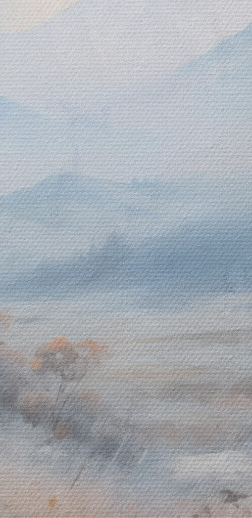 Landscape with a snowy field and mountains