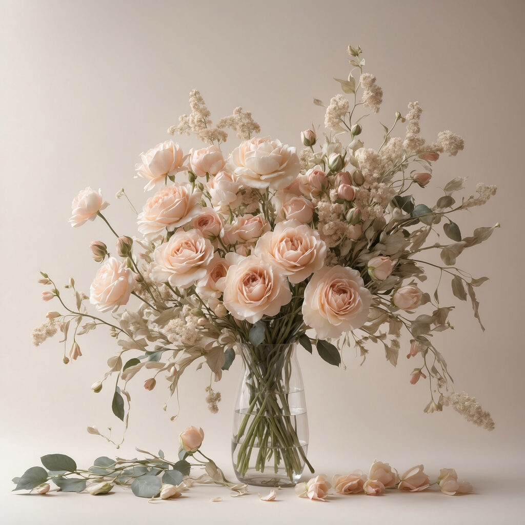 Vase of flowers on a white surface