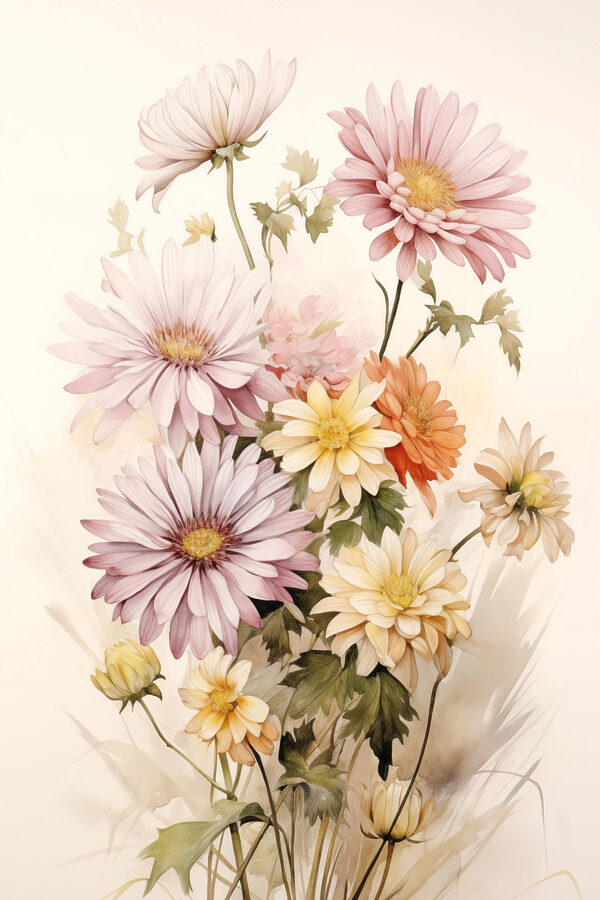Painting of flowers on a white background