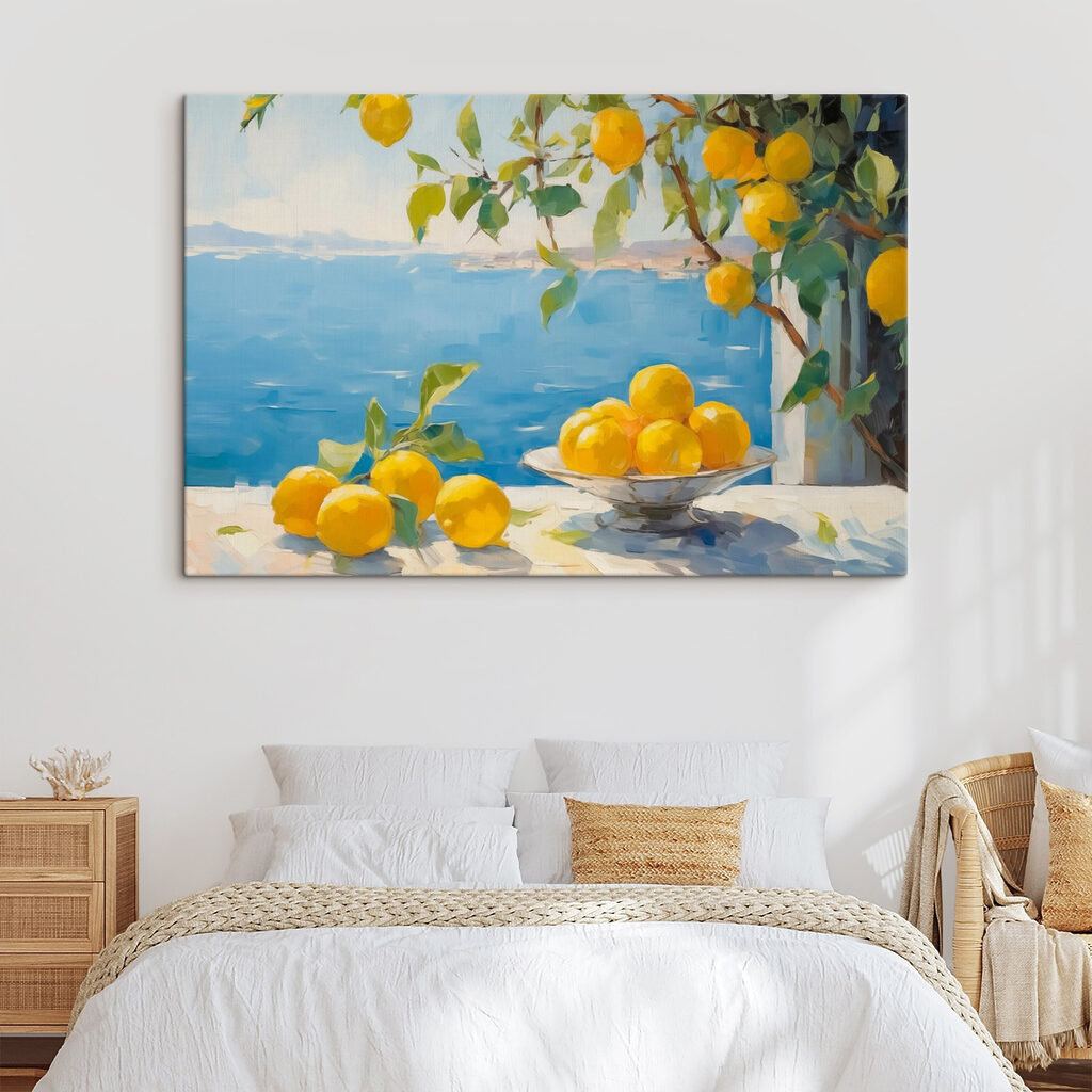Bowl of lemons on a table next to a tree