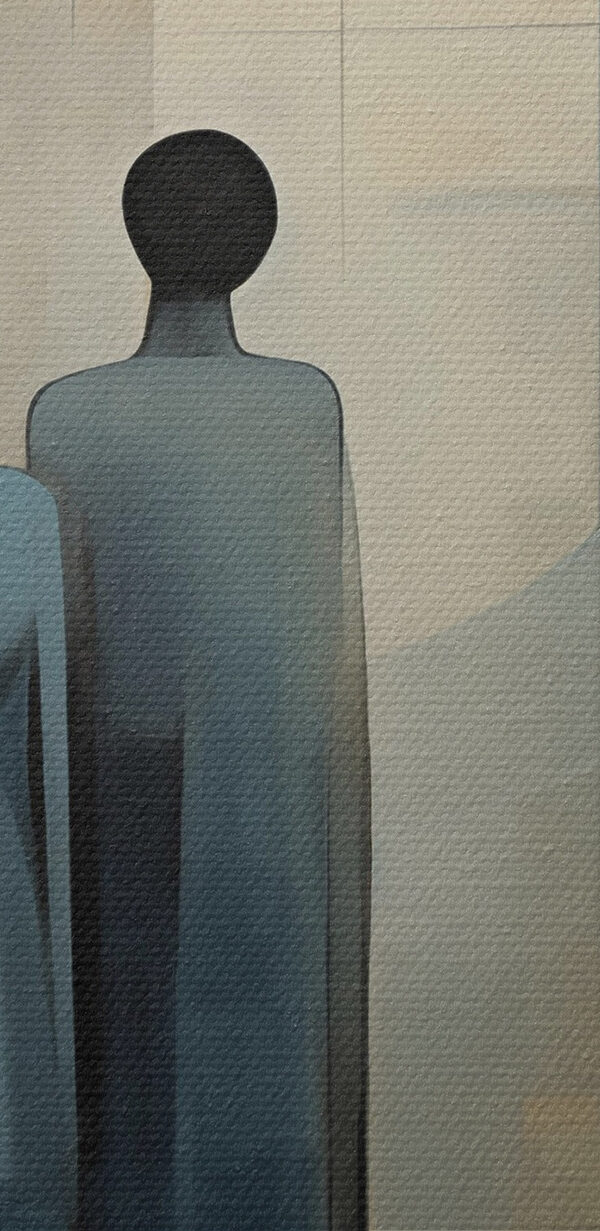 Painting of two people standing in front of a moon