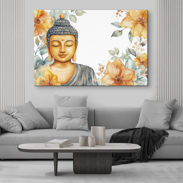 Vászonképek Vászonképek Virágokkal díszített Buddha-festmény (Cikkszám: s44508)