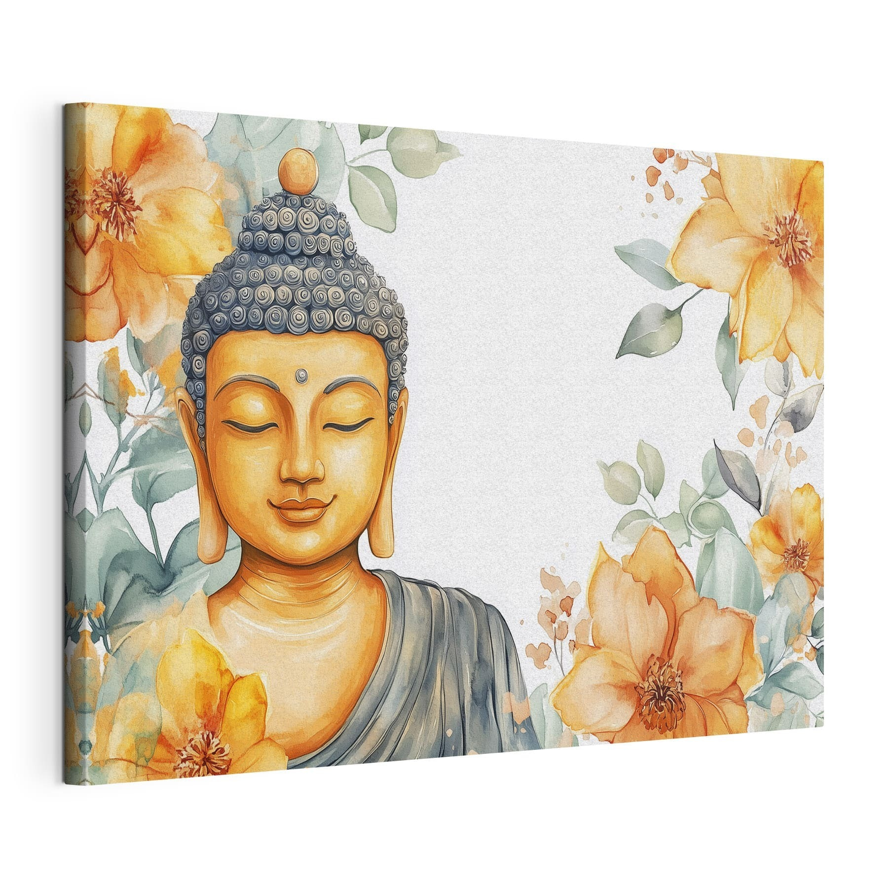 Painting of a buddha with flowers