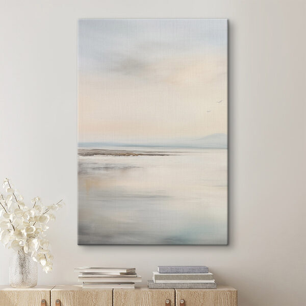 Landscape with a lake and birds flying