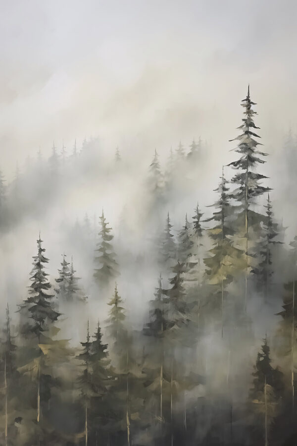 Foggy forest with trees