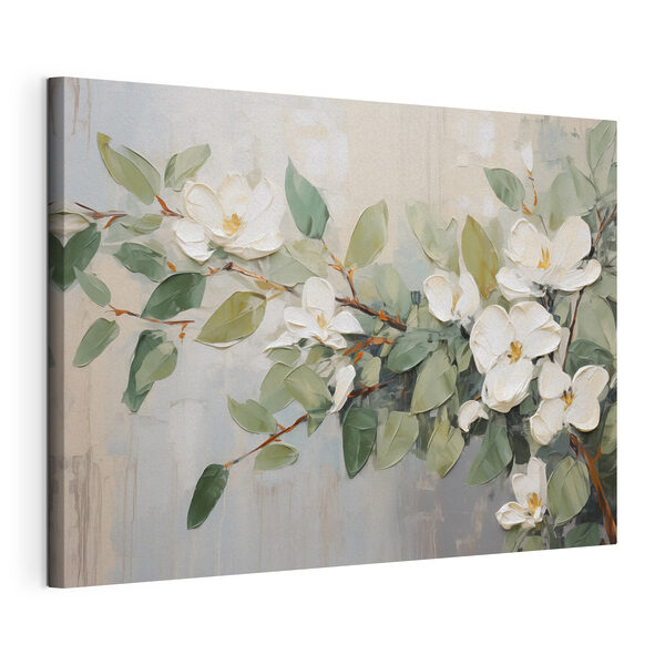 Painting of white flowers and green leaves