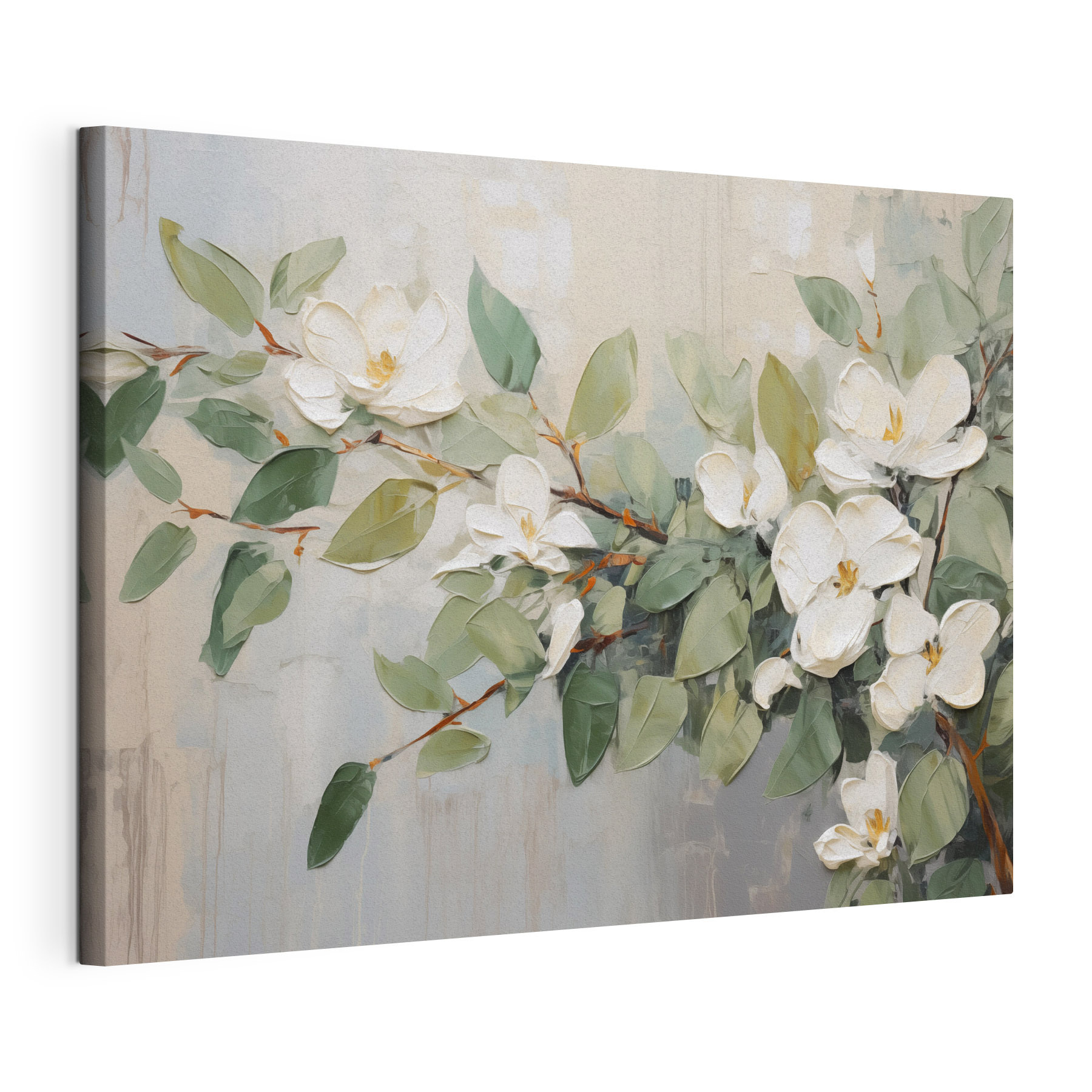Painting of white flowers and green leaves