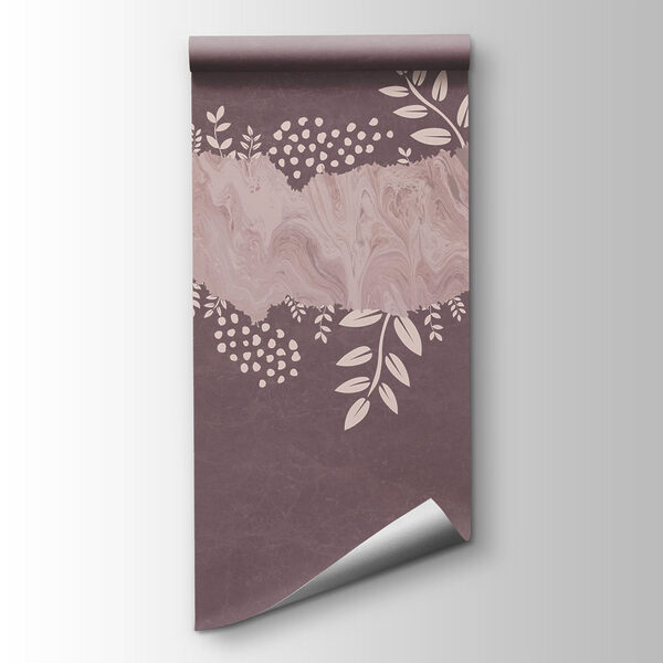 Purple and white background with leaves and flowers