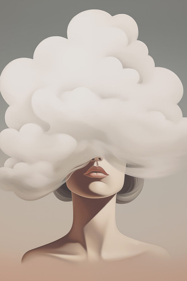 Woman with a cloud covering her face