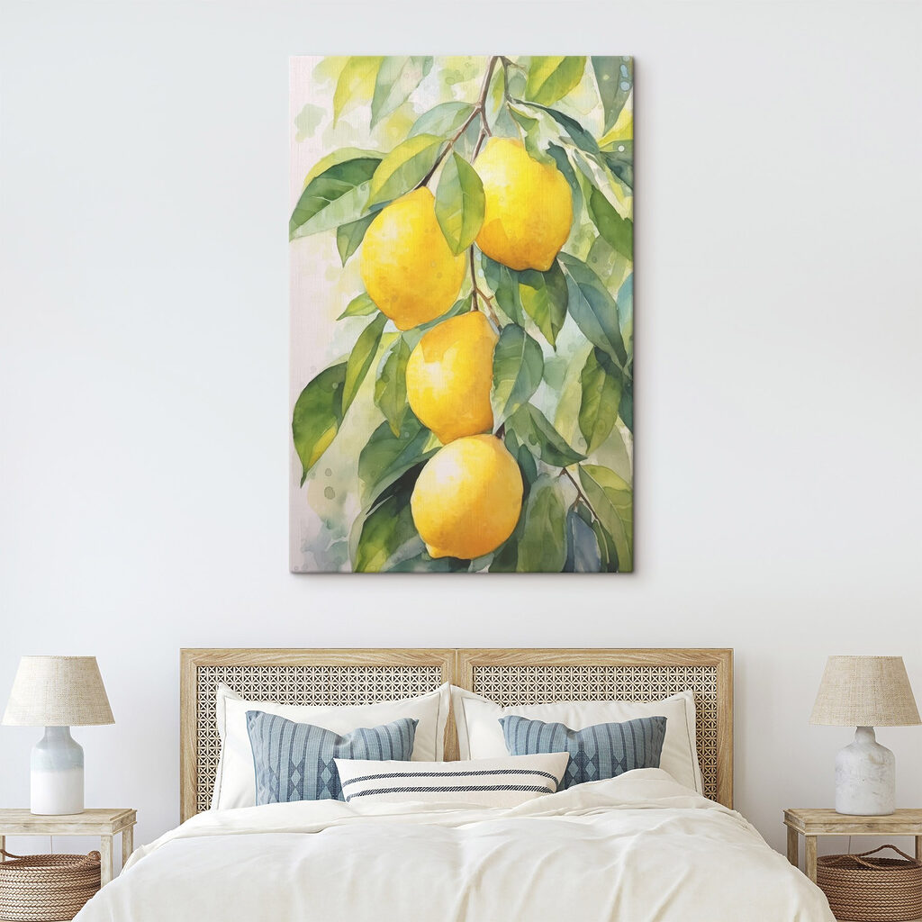 Watercolor of lemons on a tree